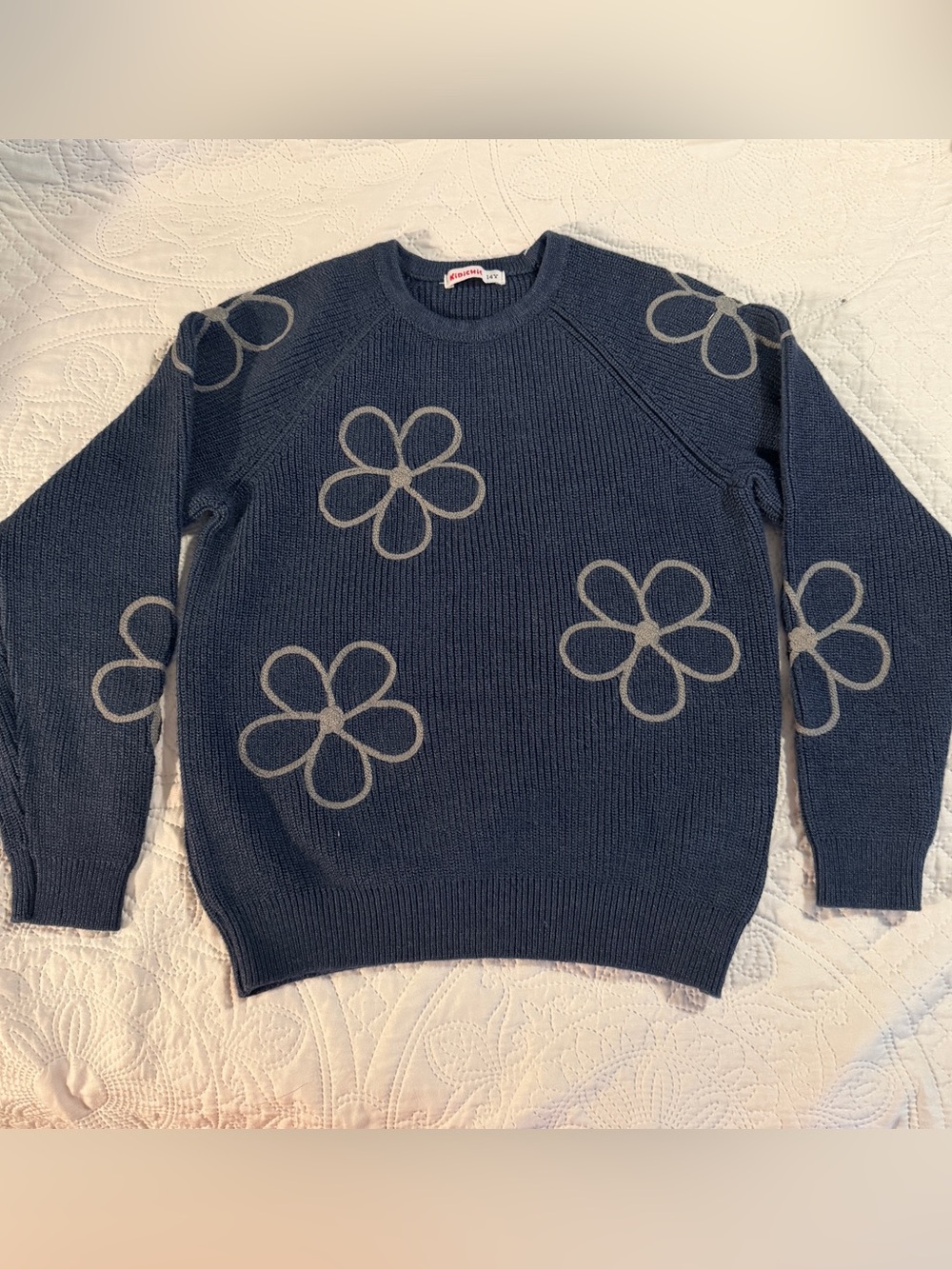 Kids  Navy Blue Floral Crewneck Sweater